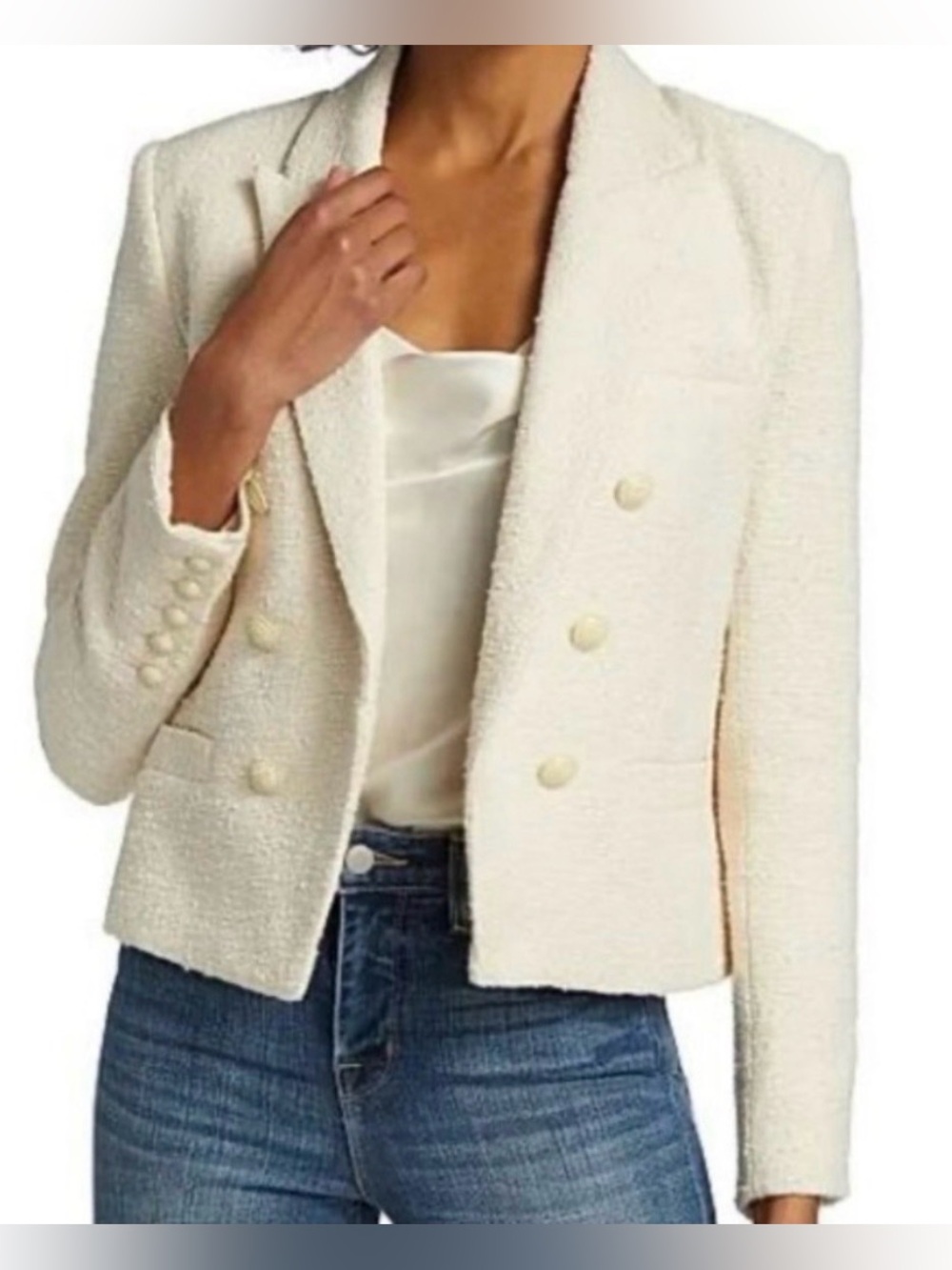 🌺HP🌺Retails $596 Lagence Brooke Double breasted crop blazer in ecru in size 4 🌺 - Picture 2 of 10